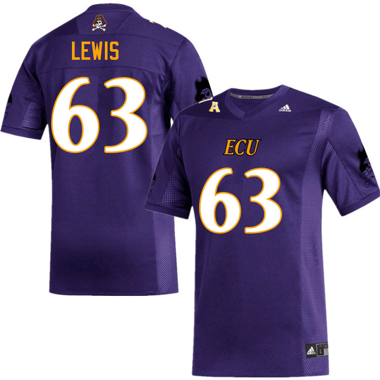 Men #63 Grayson Lewis ECU Pirates College Football Jerseys Sale-Purple